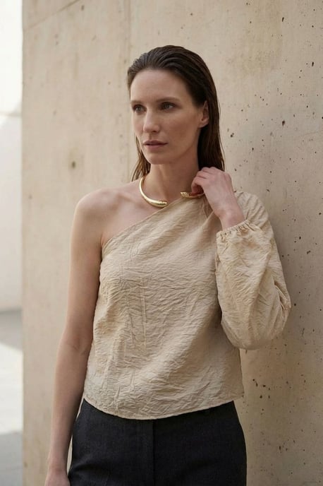 Off-Shoulder Geperforeerde Katoenen Poplin Blouse - Image 4
