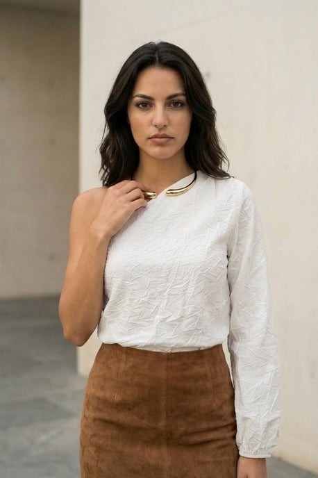 Schoudervrije Cut-Out Katoen Poplin Blouse - Image 5