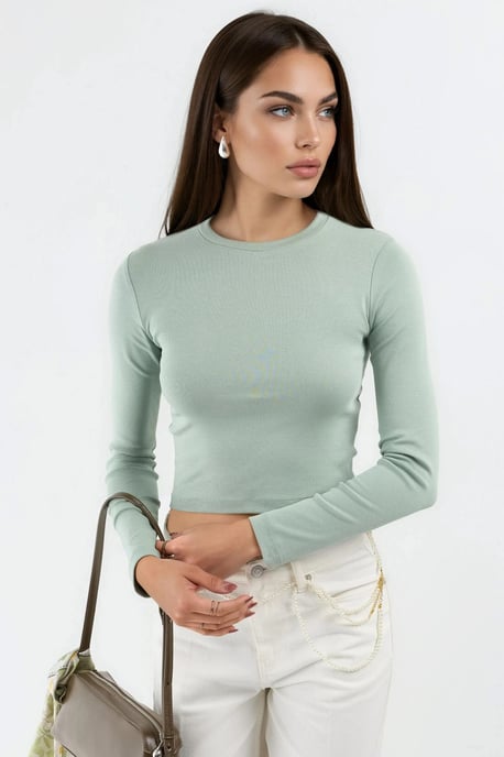 Slim Fit Lange Mouwen Crop Top met Ronde Hals - Image 1
