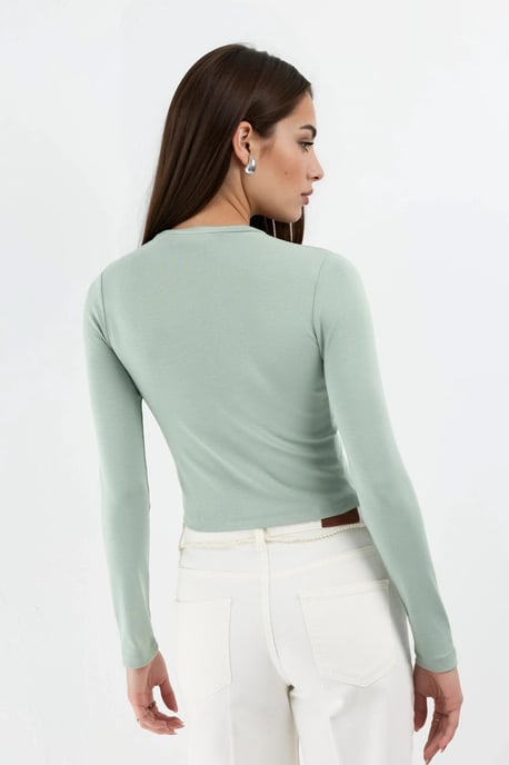 Slim Fit Lange Mouwen Crop Top met Ronde Hals - Image 3