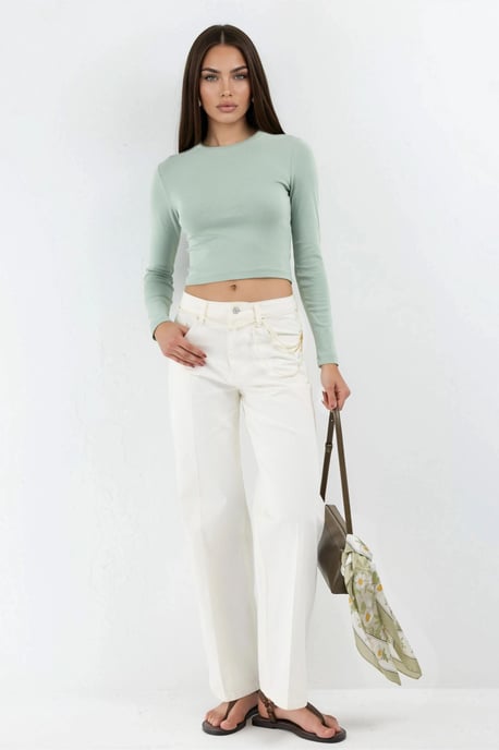 Slim Fit Lange Mouwen Crop Top met Ronde Hals - Image 5