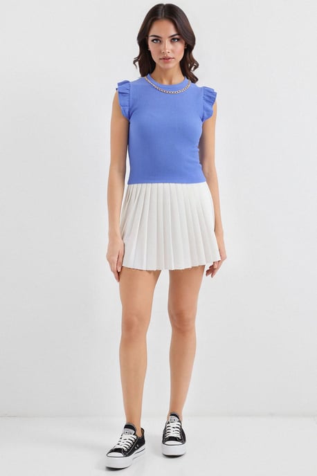 Geribbelde Mouwloze Crew Neck Blouse - Image 2