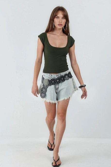 Slim Fit Ribbed U Collar Blouse - Image 4