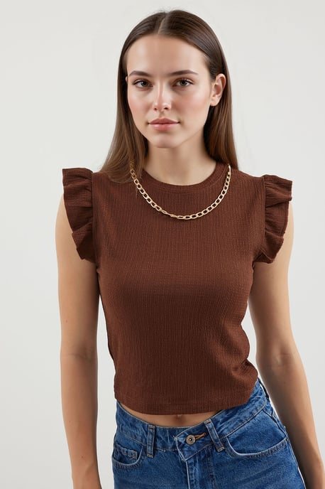 Geribbelde Mouwloze Crew Neck Blouse - Image 1