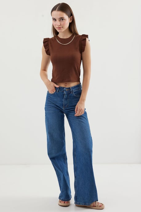 Geribbelde Mouwloze Crew Neck Blouse - Image 2