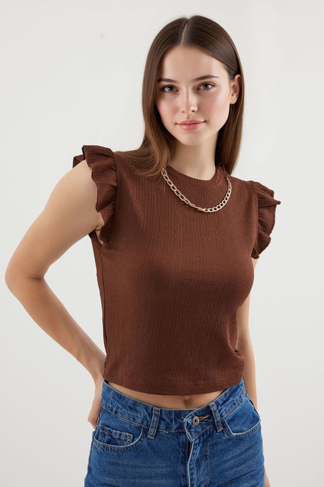 Geribbelde Mouwloze Crew Neck Blouse - Image 3
