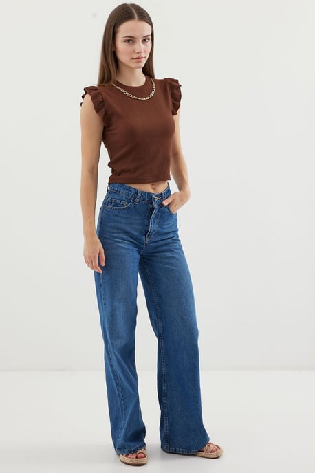 Geribbelde Mouwloze Crew Neck Blouse - Image 4