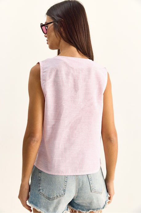 Gestreepte V-hals Blouse met Strikdetail - Image 5
