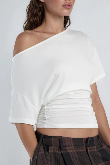 Asymmetrische Hals Zachte Viscose Gebreide Top - Image 5