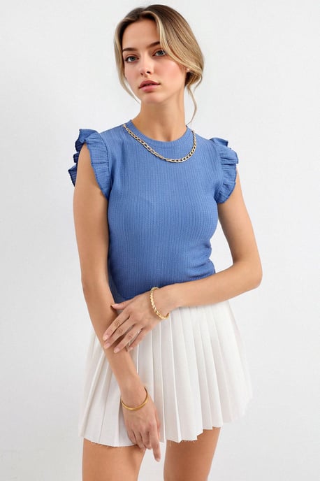 Geribbelde Mouwloze Coltrui Blouse - Image 1