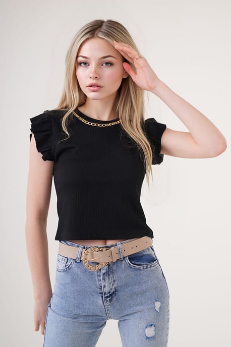 Ribbed Sleeveless Crew Neck Blouse - Image 1