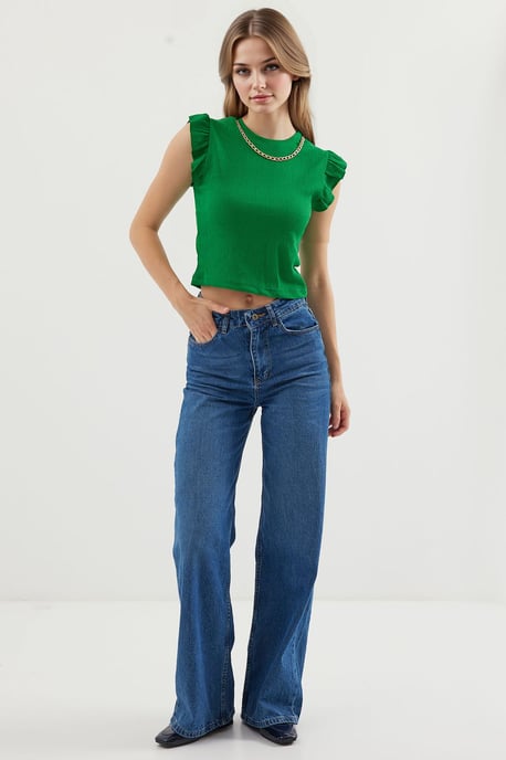 Geribbelde Mouwloze Crew Neck Blouse - Image 2