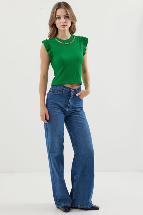 Geribbelde Mouwloze Crew Neck Blouse - Image 3