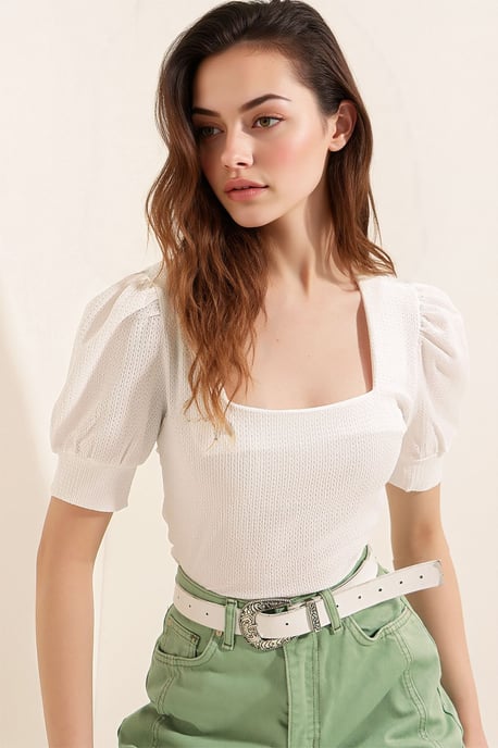 Slim fit fyrkantig krage blus - Image 2