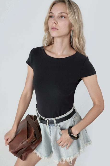 Ronde Hals Korte Mouwen Katoenmix Blouse - Image 2