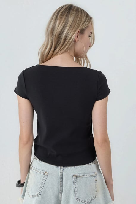 Ronde Hals Korte Mouwen Katoenmix Blouse - Image 3