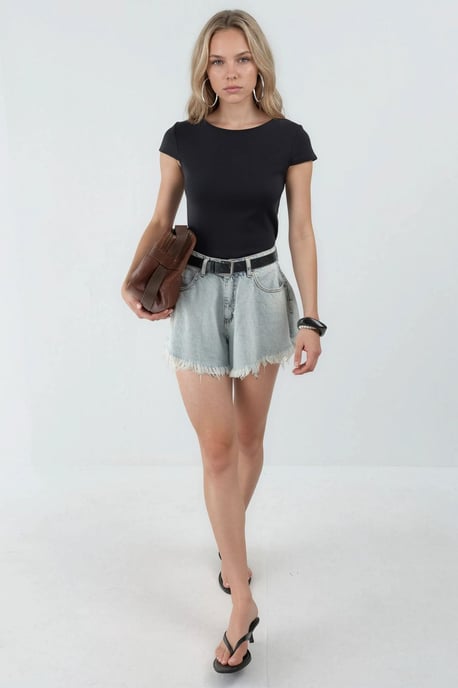 Ronde Hals Korte Mouwen Katoenmix Blouse - Image 4