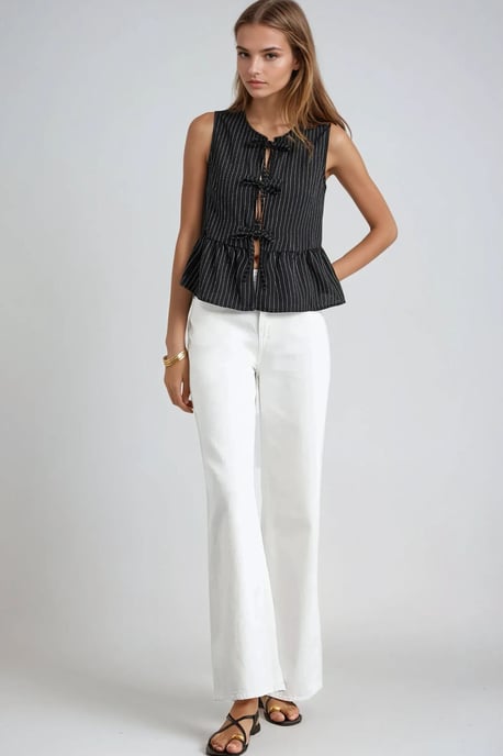 Gestreepte Mouwloze Blouse met Ronde Hals - Image 2
