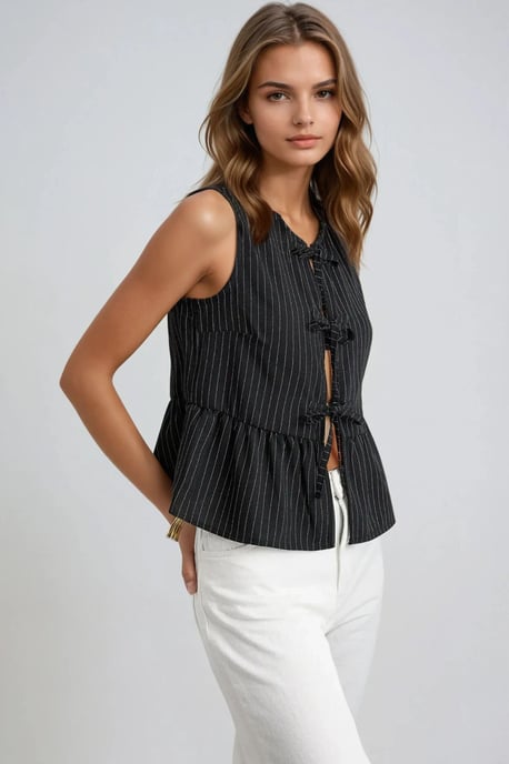 Gestreepte Mouwloze Blouse met Ronde Hals - Image 3