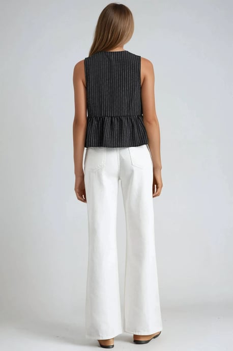 Gestreepte Mouwloze Blouse met Ronde Hals - Image 4
