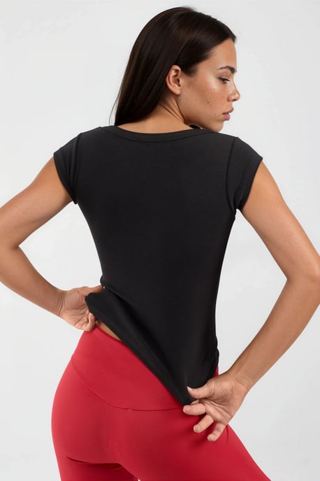Slim Fit Ribbed U Collar Blouse - Image 3