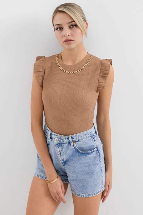 Geribbelde Mouwloze Crew Neck Blouse - Image 4