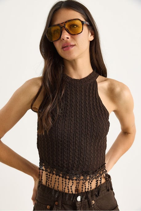 Gestructureerde Halter Crop Blouse - Image 1