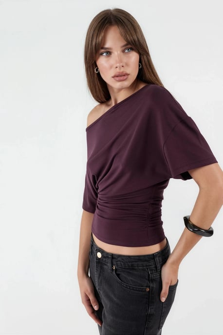 Asymmetrische Hals Zachte Viscose Brei Top - Image 2