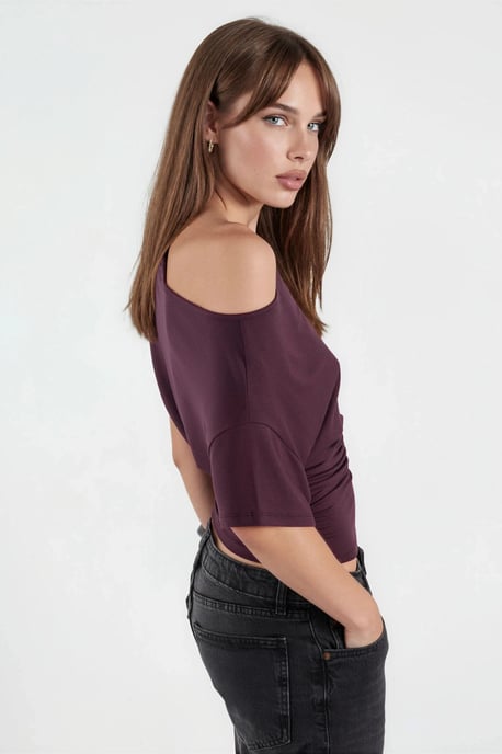 Asymmetrische Hals Zachte Viscose Brei Top - Image 4