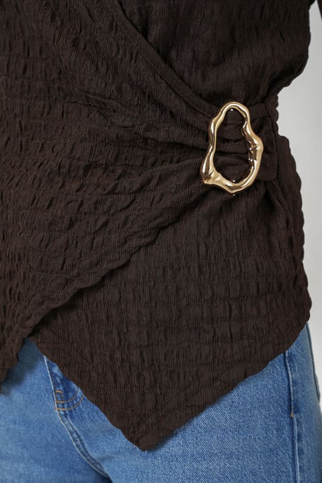 Textured V-Neck Sleeveless Wrap Top - Image 5