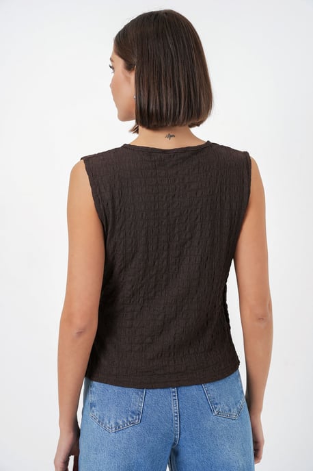 Textured V-Neck Sleeveless Wrap Top - Image 6