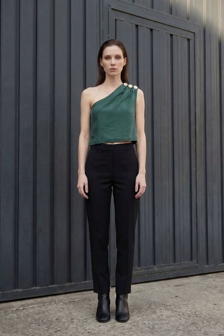 Asymmetrisk Krage Ärm-lös Chiffongblus - Image 2