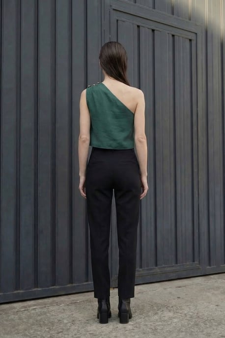 Asymmetrisk Krage Ärm-lös Chiffongblus - Image 3