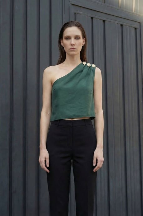 Asymmetrisk Krage Ärm-lös Chiffongblus - Image 4