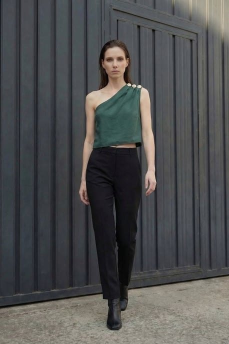 Asymmetrisk Krage Ärm-lös Chiffongblus - Image 5