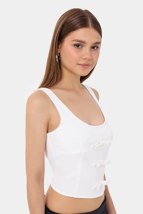 Sleeveless Bodycon Top with Bow Detail - Image 1