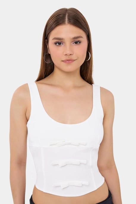Sleeveless Bodycon Top with Bow Detail - Image 2