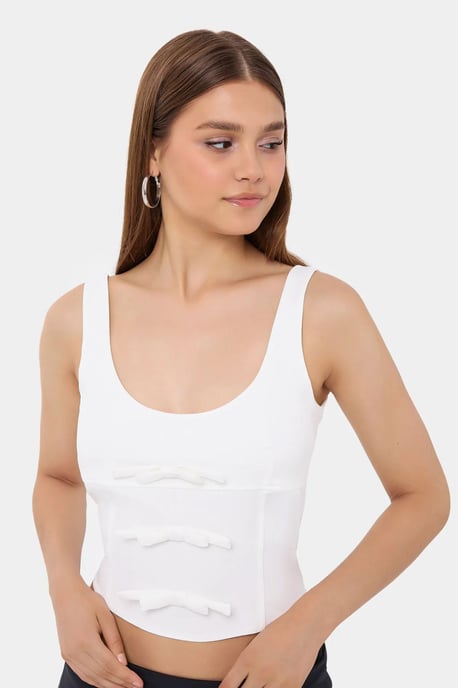 Sleeveless Bodycon Top with Bow Detail - Image 3
