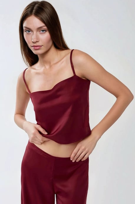 Ana Fyrkantig Krage Satin Topp - Image 3