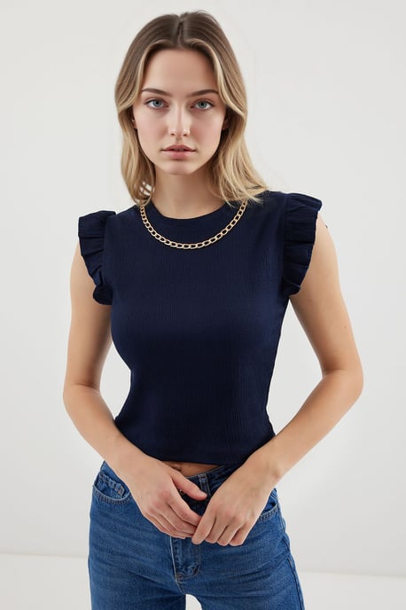 Geribbelde Mouwloze Crewneck Blouse - Image 1