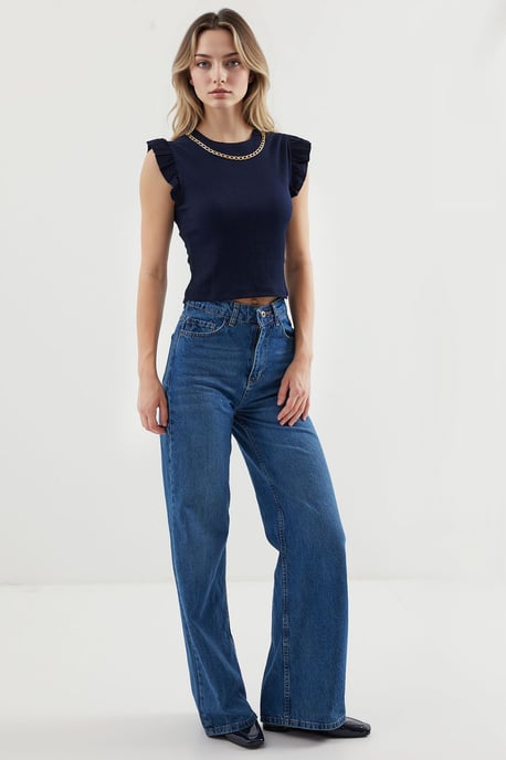 Geribbelde Mouwloze Crewneck Blouse - Image 3