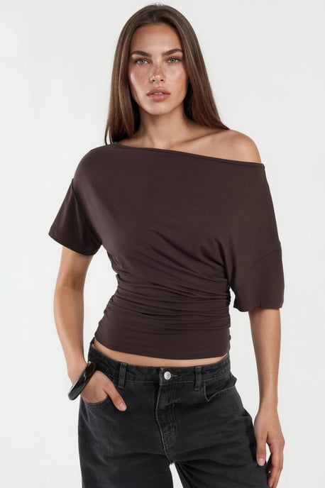 Asymmetrische Hals Zachte Viscose Brei Top - Image 1