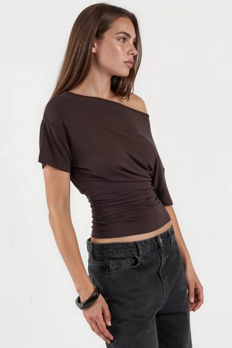 Asymmetrische Hals Zachte Viscose Brei Top - Image 2