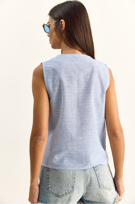 Gestreepte V-hals Blouse met Strikdetail - Image 6