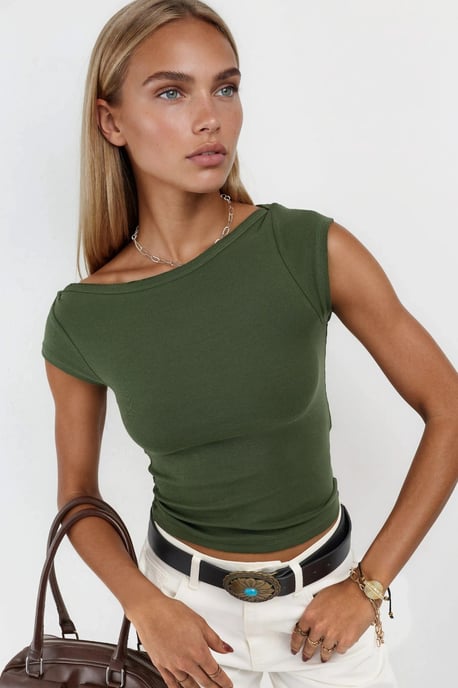 Slim Fit Boat Neck Blouse - Image 1