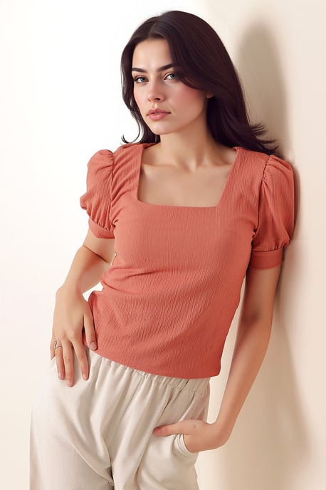 Slim fit fyrkantig krage blus - Image 4