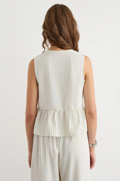 Gestreepte Mouwloze Blouse met Ronde Hals - Image 4