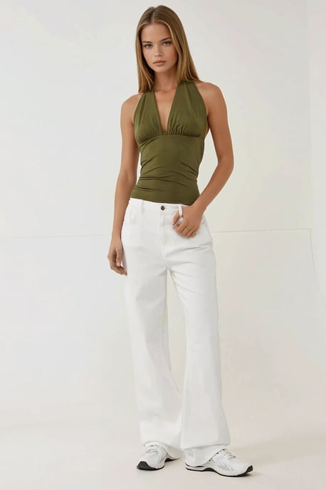 Deep V-Neck Slim Fit Knitted Blouse - Image 6