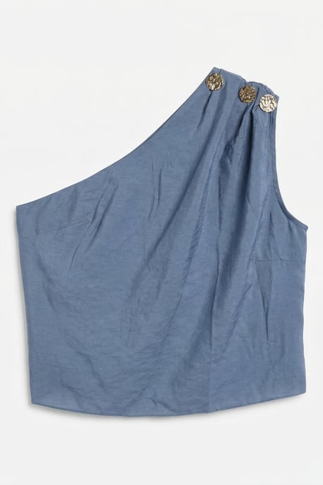 Asymmetrisk Krage Ärm-lös Chiffongblus - Image 6