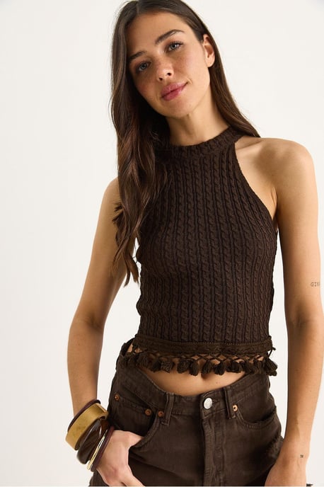 Gestructureerde Halternek Fitted Crop Blouse - Image 1
